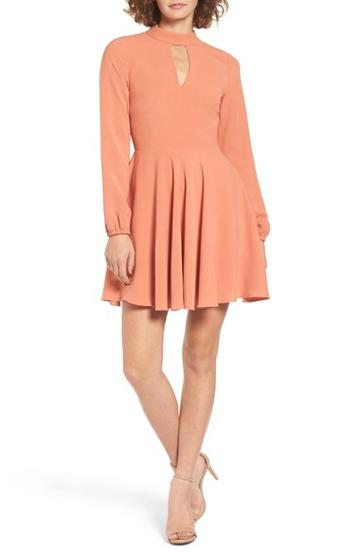 Women's Cream And Sugar Keyhole Mock Neck Skater Dress