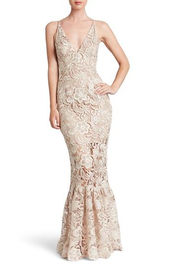Women's Dress The Population Sophia Crochet Lace Mermaid Gown - Beige