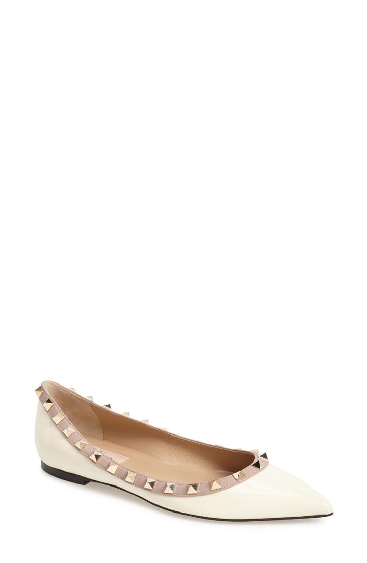 Women's Valentino Garavani Rockstud Ballerina Flat Us / 40eu - Ivory
