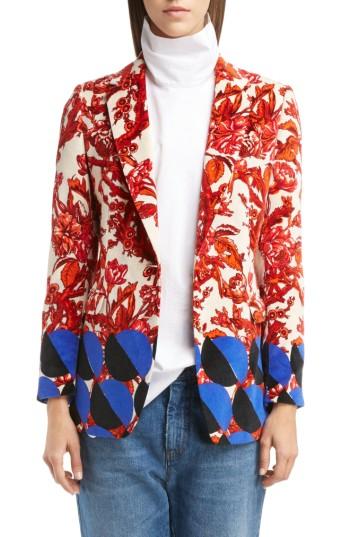 Women's Dries Van Noten Mix Print Velvet Jacket Us / 34 Fr - Red