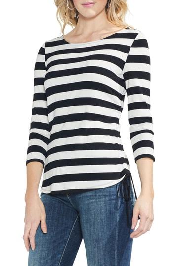 Women's Vince Camuto Stripe Ribbed Side Cinch Tee - Black