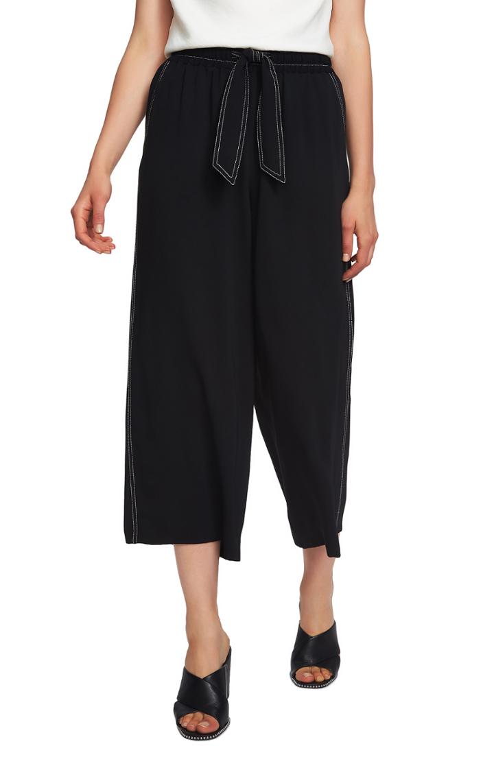 Women's 1.state Contrast Stitch Wide Leg Crop Pants - Black