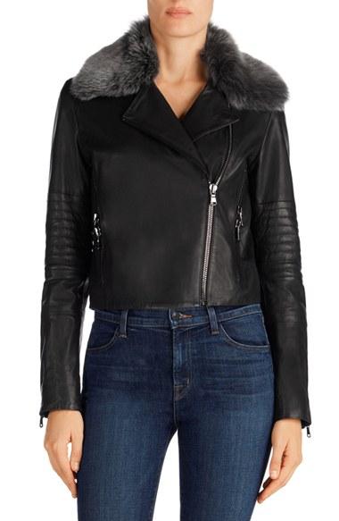 Women's J Brand Aiah Leather Moto Jacket With Detachable Lamb Shearling Collar