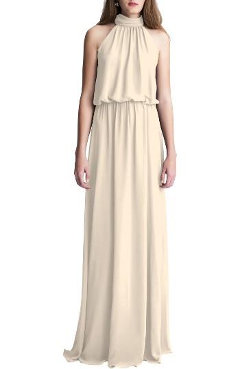 Women's #levkoff High Neck Chiffon A-line Gown