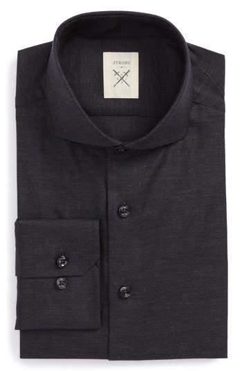 Men's Strong Suit Extra Trim Fit Herringbone Dress Shirt L - Black