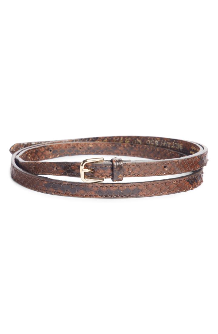 Women's Dries Van Noten Croc Embossed Skinny Belt 0 - Brown