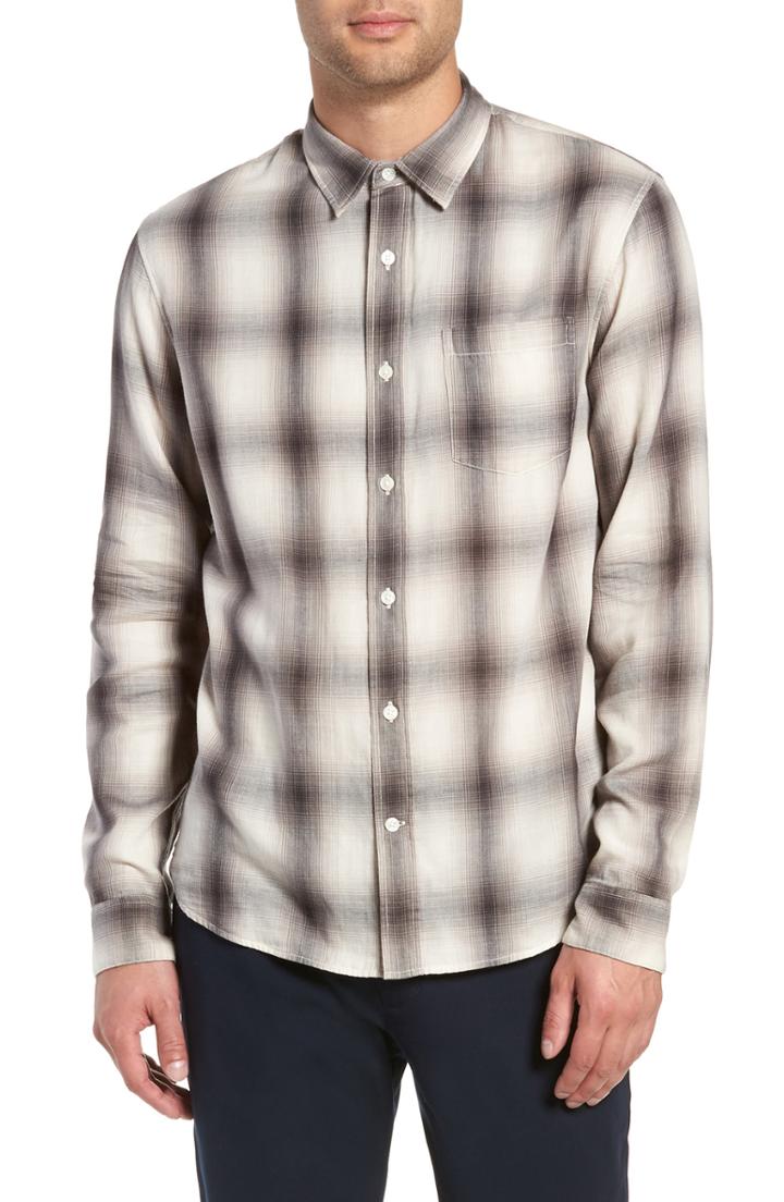 Men's Vince Classic Fit Double Knit Plaid Sport Shirt, Size - Blue