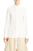 Women's Loewe Tassel Placket Silk Shirt -6 Us / 38 Fr - White