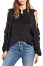 Women's 7 For All Mankind Ruffle Cold Shoulder Shirt - Black