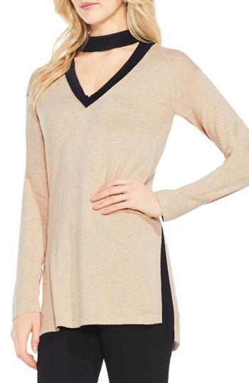 Women's Vince Camuto Choker V-neck Sweater - Brown