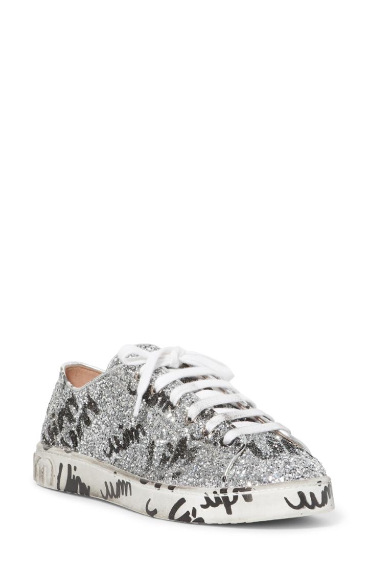 Women's Miu Miu Glitter Logo Sneaker .5us / 36.5eu - Metallic