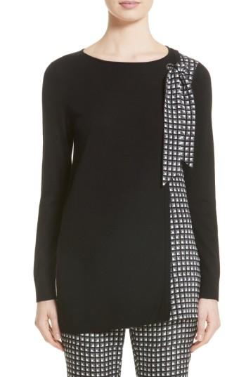 Women's St. John Collection Asymmetrical Jersey Knit Sweater, Size - Black