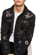 Men's Topman Sleepy Hollow Slim Fit Denim Jacket With Patches - Black
