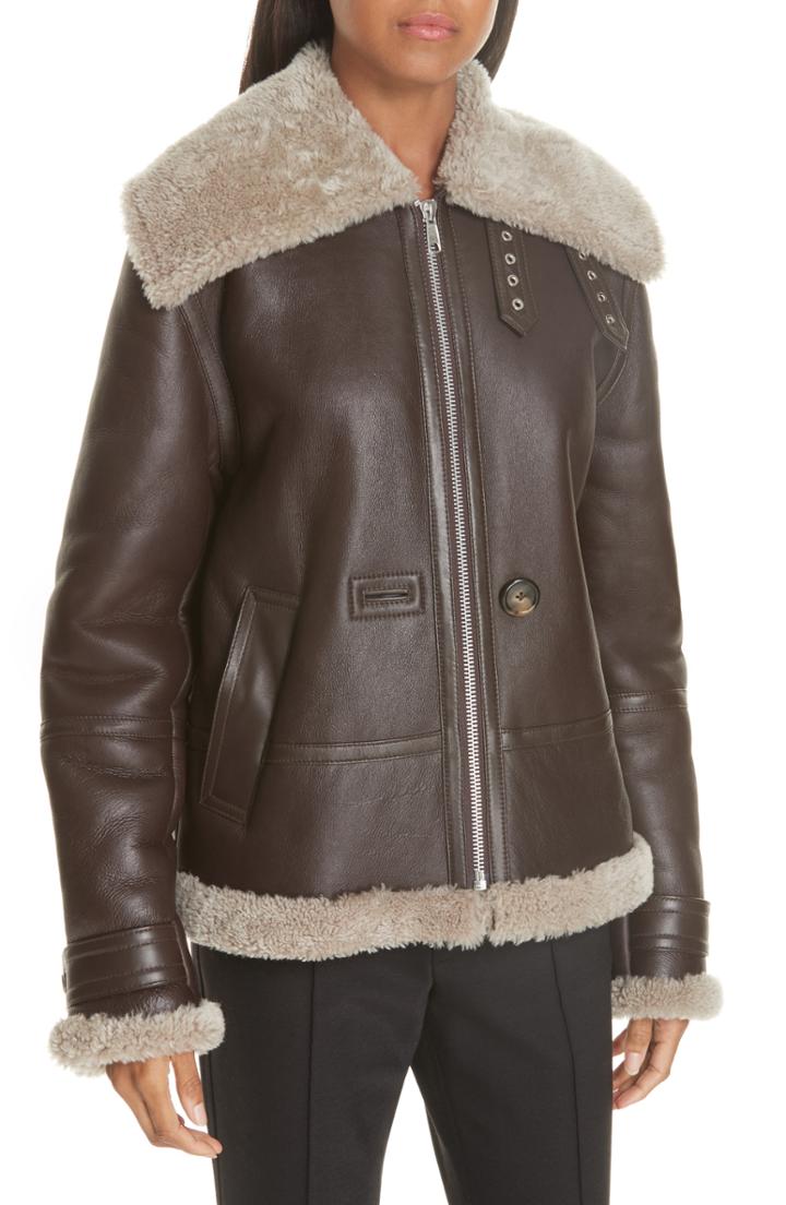 Women's Helmut Lang Genuine Shearling Aviator Jacket