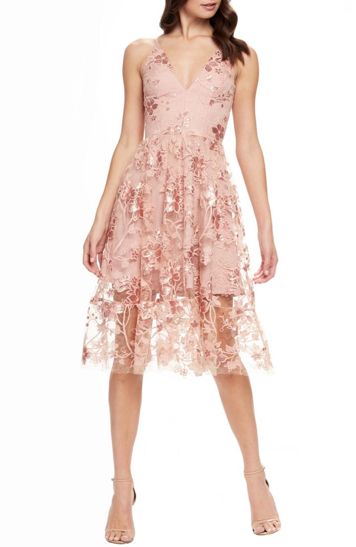 Women's Dress The Population Ally 3d Floral Mesh Cocktail Dress, Size - Pink
