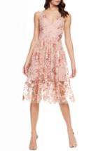 Women's Dress The Population Ally 3d Floral Mesh Cocktail Dress, Size - Pink