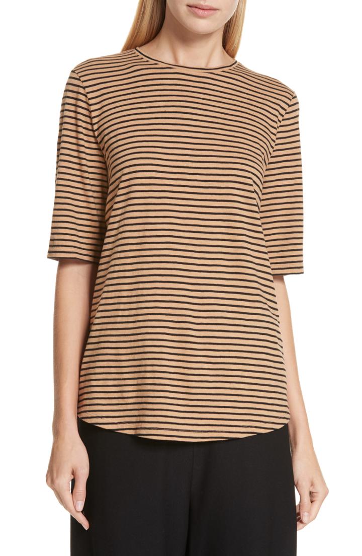 Women's Eileen Fisher Striped Crewneck Tee, Size - Brown