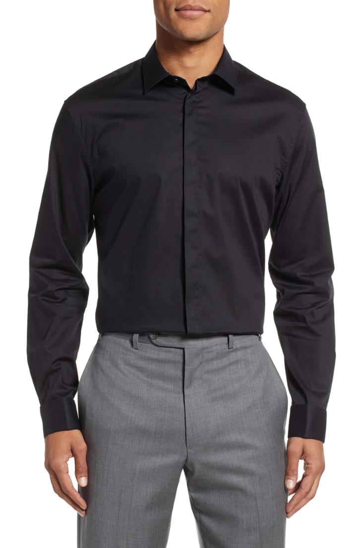 Men's John Varvatos Star Usa Slim Fit Stretch Cotton Dress Shirt .5r - Black