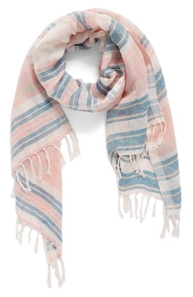 Women's Caslon Stripe Linen Scarf, Size - Blue/green