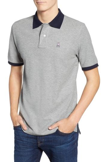 Men's Psycho Bunny Checkered Collar Pique Polo (s) - Grey