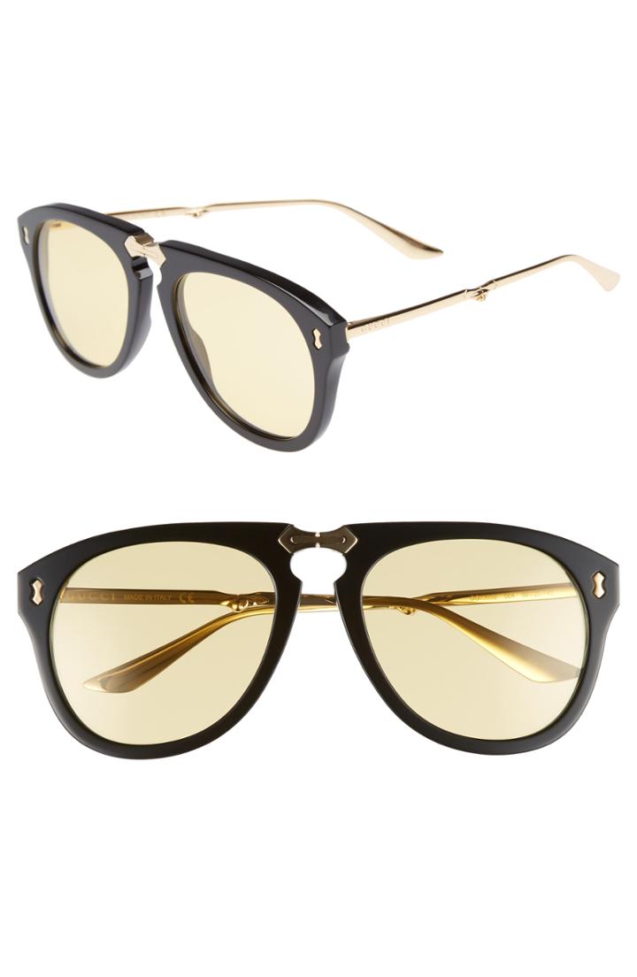 Women's Gucci 56mm Aviator Sunglasses - Black/ Gold/ Yellow