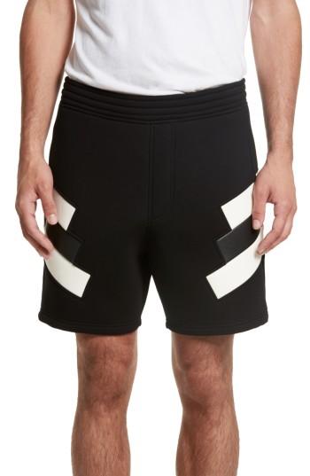 Men's Neil Barrett Retro Faux Leather Trim Sweat Shorts - Black