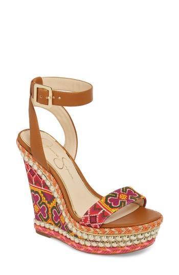Women's Jessica Simpson Alinda Embellished Wedge Sandal .5 M - Red