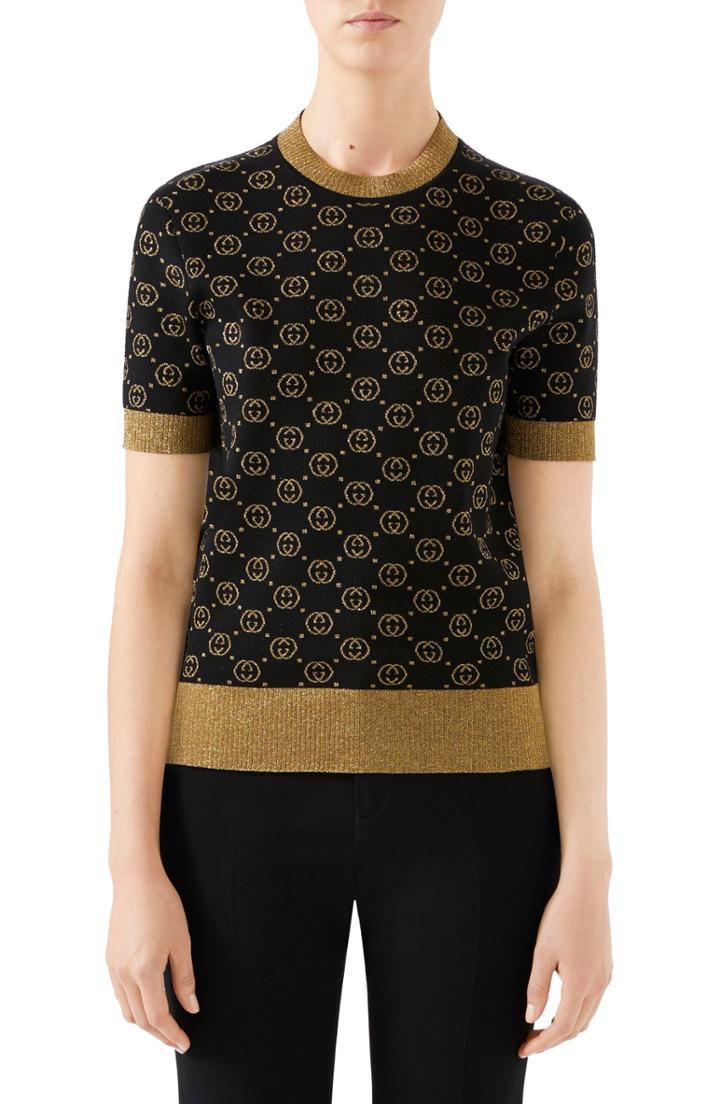 Women's Gucci Metallic Gg Wool Sweater - Black