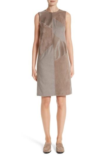 Women's Lafayette 148 New York Daren Loro Piana Melange Cashmere Dress With Suede & Genuine Calf Hair Trim
