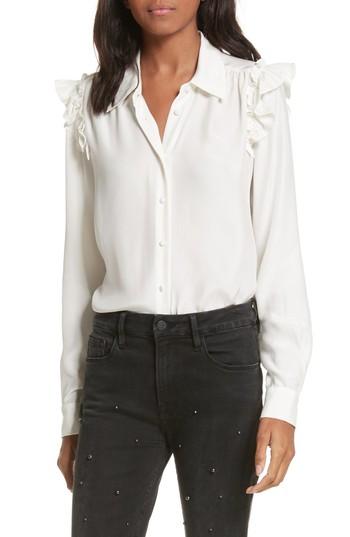 Women's Frame Silk Ruffle Sleeve Blouse - White