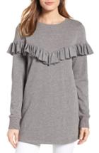 Women's Halogen Ruffled Tunic Sweatshirt - Grey