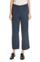 Women's Eileen Fisher Check Straight Leg Silk Ankle Pants, Size - Blue