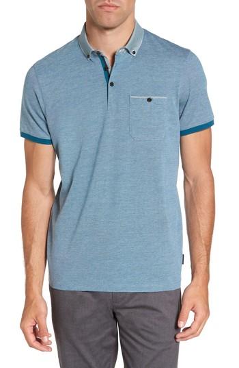 Men's Ted Baker London Leeds Oxford Modern Slim Fit Polo (3xl) - Blue/green