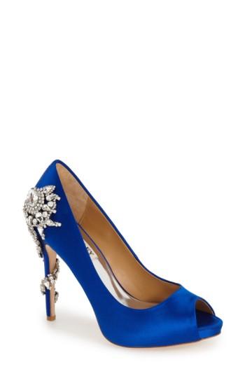 Women's Badgley Mischka 'royal' Crystal Embellished Peeptoe Pump .5 M - Blue