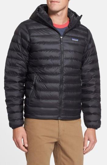 Men's Patagonia Packable Windproof & Water Resistant Goose Down Sweater Hooded Jacket - Black