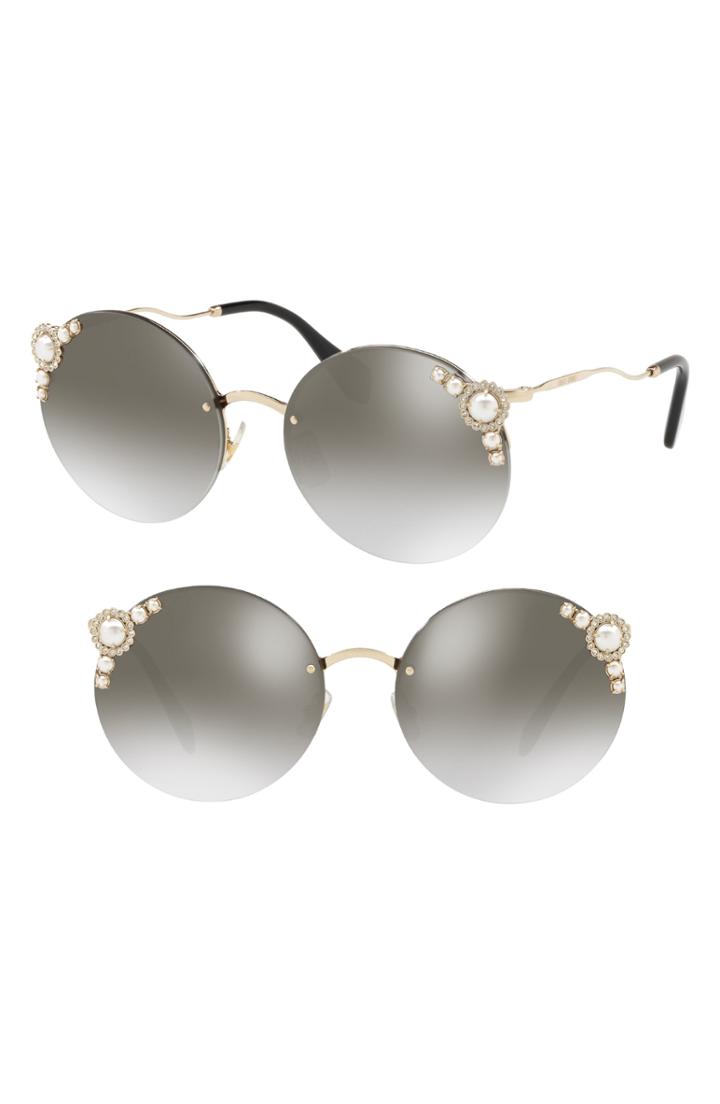 Women's Miu Miu 60mm Gradient Embellished Sunglasses - Grey Gradient Mirror