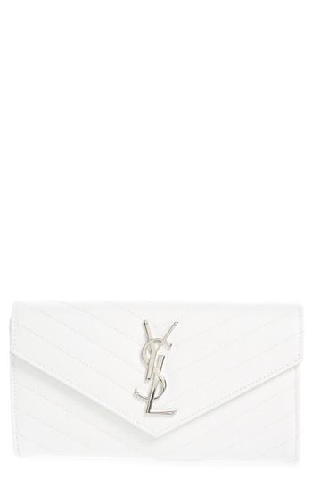 Women's Saint Laurent M Atelasse Leather Envelope Wallet - White