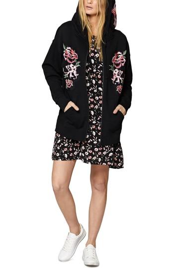 Women's Sanctuary Embroidered Boyfriend Hoodie - Black