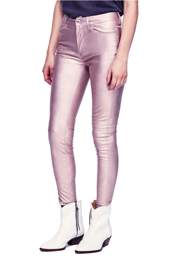 Women's Free People Metallic Faux Leather Pants - Pink