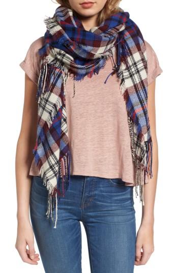 Women's Madewell Softplaid Fringe Scarf, Size - Blue