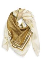 Women's Loewe Patchwork Print Silk Square Scarf, Size - Green