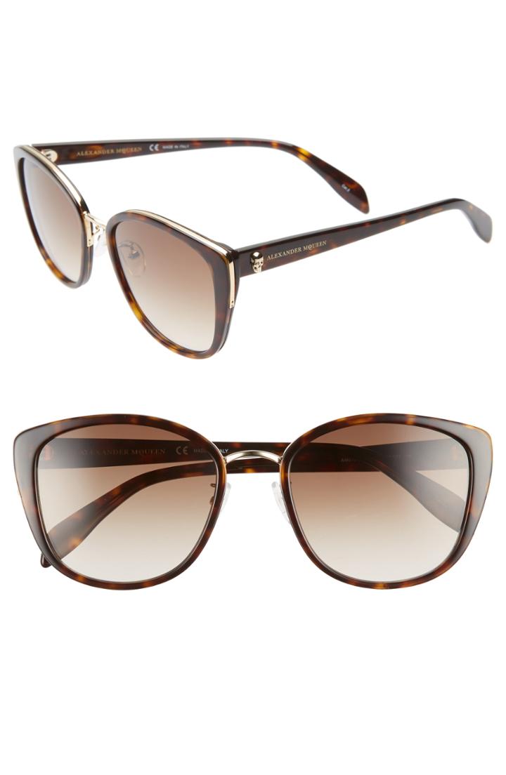 Women's Alexander Mcqueen 56mm Gradient Round Sunglasses - Black Havana/ Gold