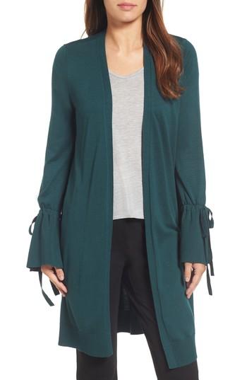 Petite Women's Halogen Lightweight Tie Sleeve Cardigan P - Green