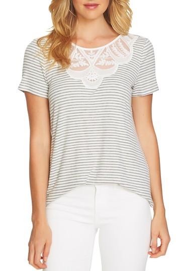 Women's Cece Lace Panel Stripe Tee - Grey