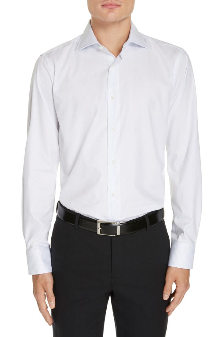 Men's Canali Regular Fit Print Dress Shirt - White