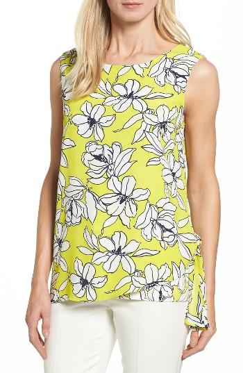 Women's Chaus Print Mixed Media Side Tie Top