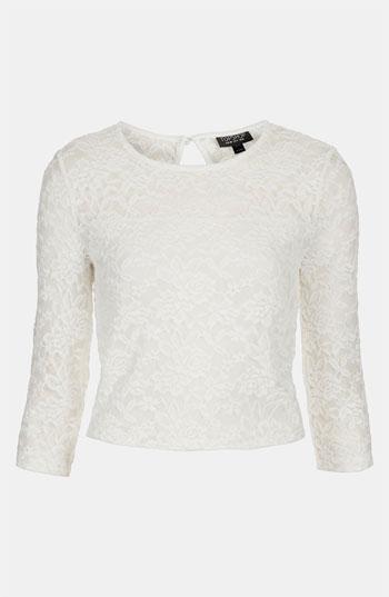 Topshop Lace Crop Top White