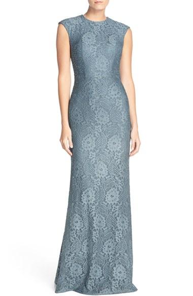 Women's La Femme Embellished Lace Gown - Blue