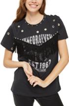 Women's Topshop Unforgiven Studded Fringe Motif Tee Us (fits Like 0) - Black