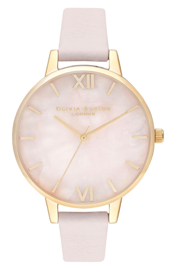 Women's Olivia Burton Rose Quartz Leather Strap Watch, 34mm